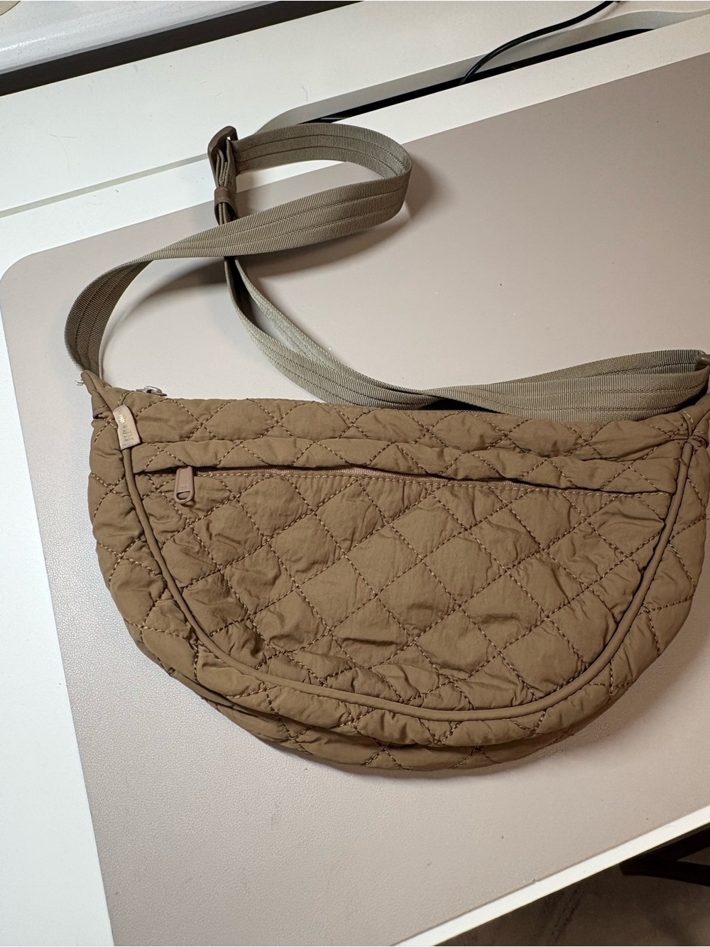 Quilted Crossbody Saddle Bag in Khaki Green